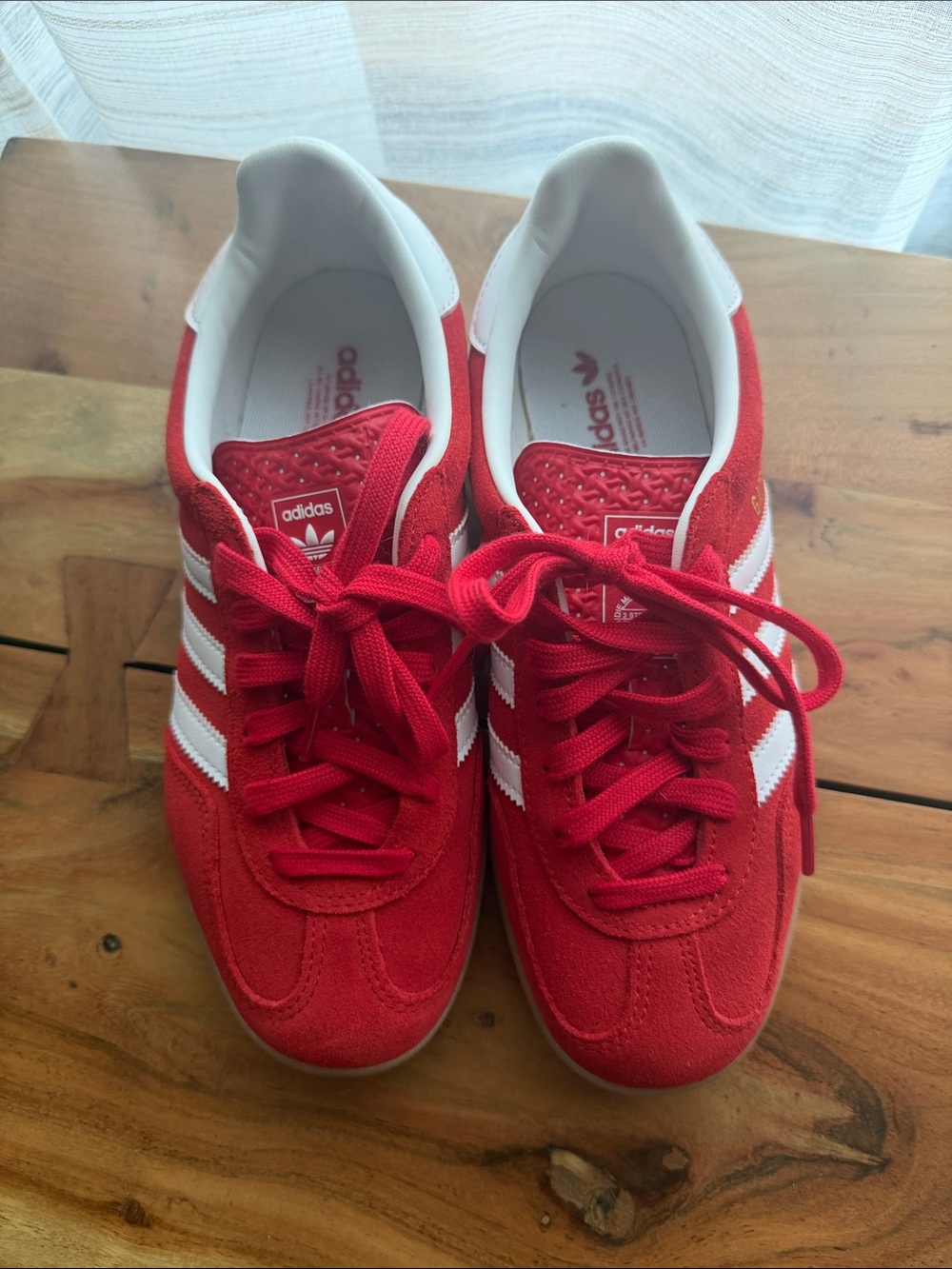 adidas Gazelle Red Suede Sneakers with White Stripes - Picture 3 of 6